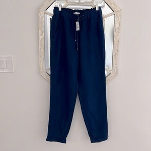 NWT Loft Navy Drawstring Elastic Linen Pants Size XS